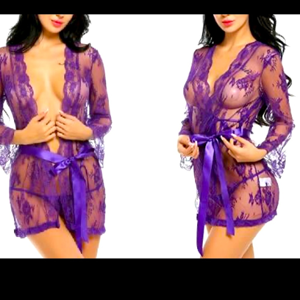 SEXY Lace Bandage Deep V thong Robe